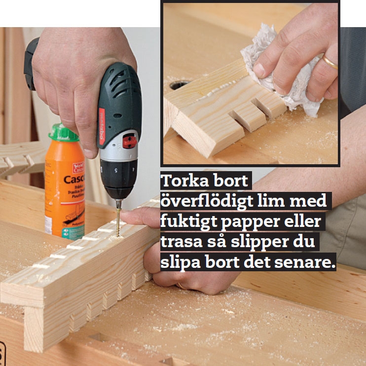 När listerna till värmepumpsskydd har pressats ihop till två vinklar förstärker du med skruvar