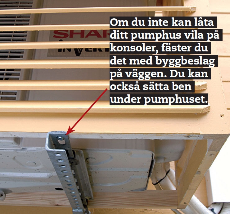 Värmepumpsskydd skruvas fast på konsolerna med montageskruvar