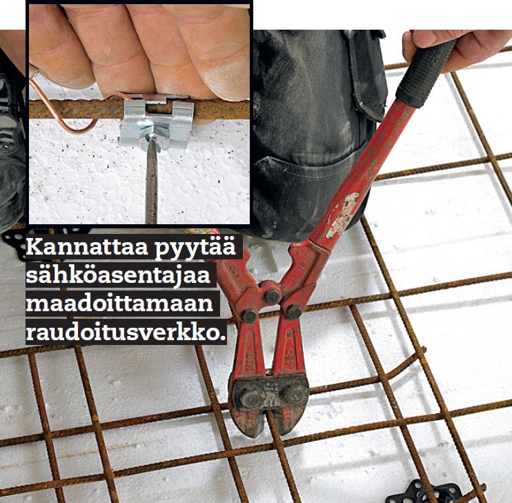 Lattialämmitys betoni: 6 mm:n raudoitusverkkoa voi leikata pulttisaksilla