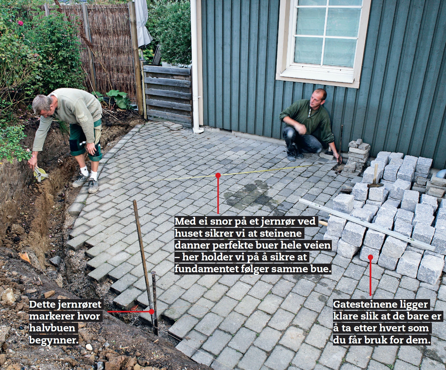 Flott hagemur i gatestein: Den runde delen av muren