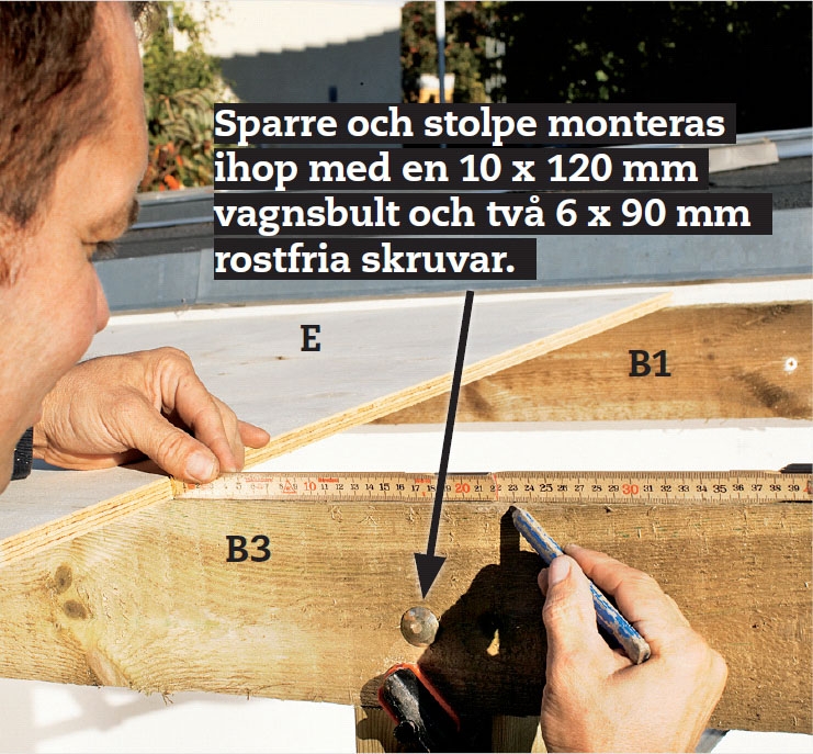 Bygga vedskjul mot vägg: Lägg en plywoodskiva