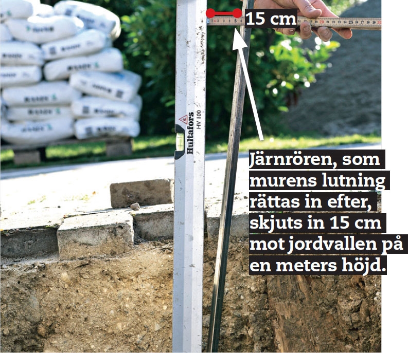 Bygga stenmur: Snöret sitter på två järnrör