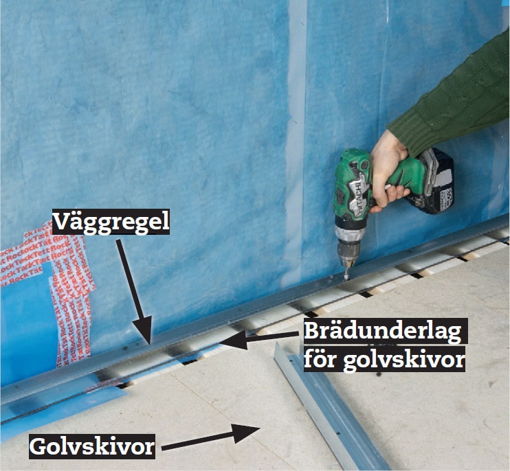 Inreda vind: Fäst en väggregel på golvet