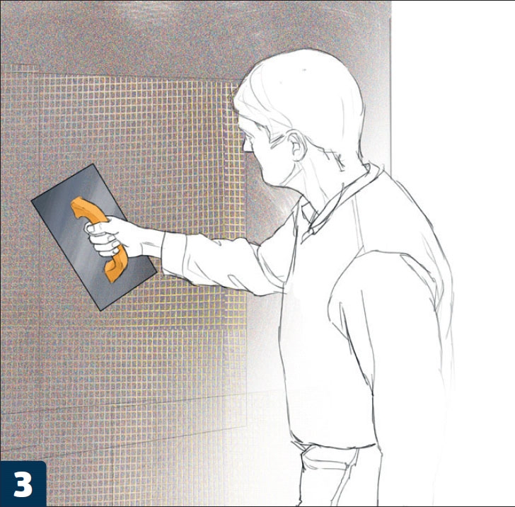 Kingspan isolasjon: Armeringsnettet trykkes inn i mørtelen med stålbrettet