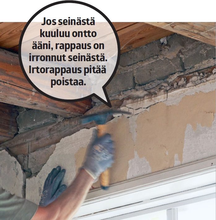 Uusi katto palkkien väliin: Tarkista vasaralla, onko rappaus irronnut