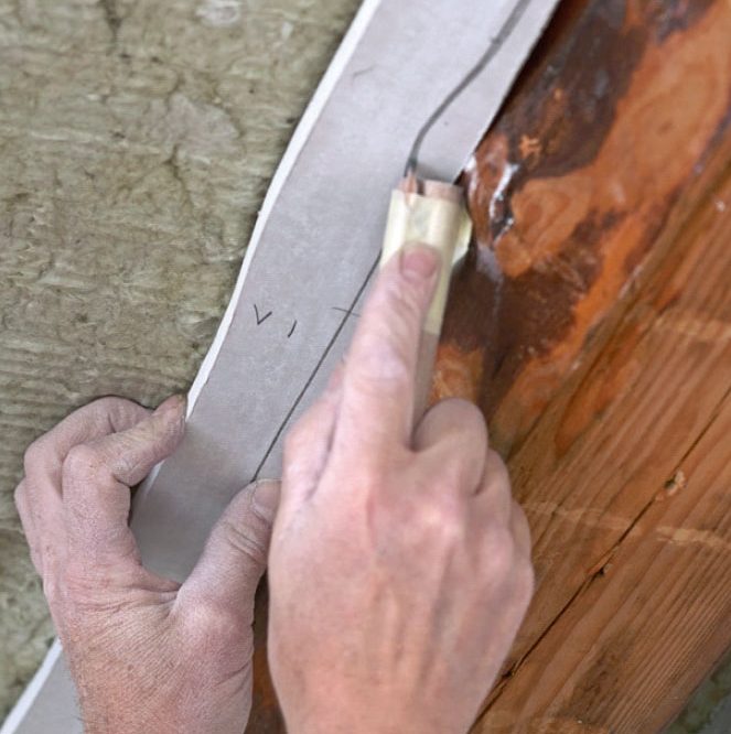 Frilagte tak bjelker: Tegn opp på en gipsplatebit