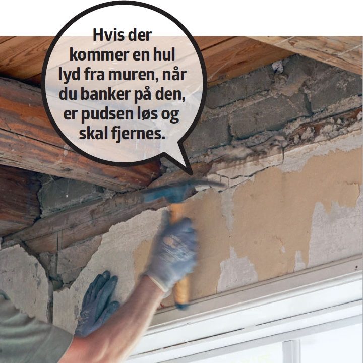 Ny gipsloft med synlige bjælker: Tjek muren for løst puds