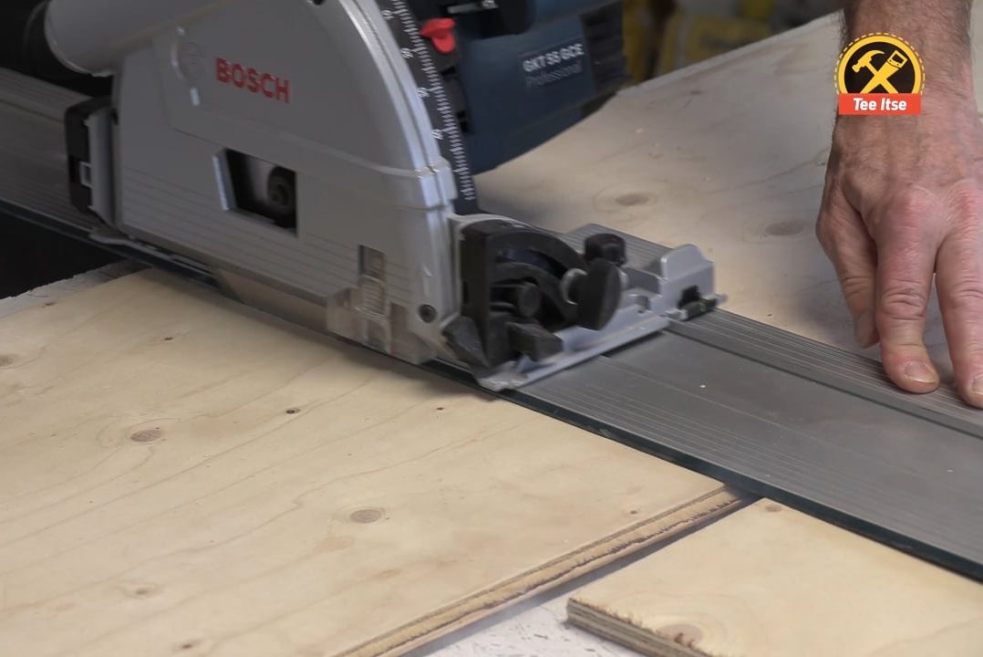 Sahaa sirkkelillä apulevyn läpi