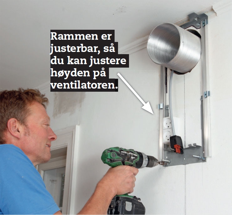 Ventilator med ekstern motor: Skru fast rammen til innerdelen på veggen