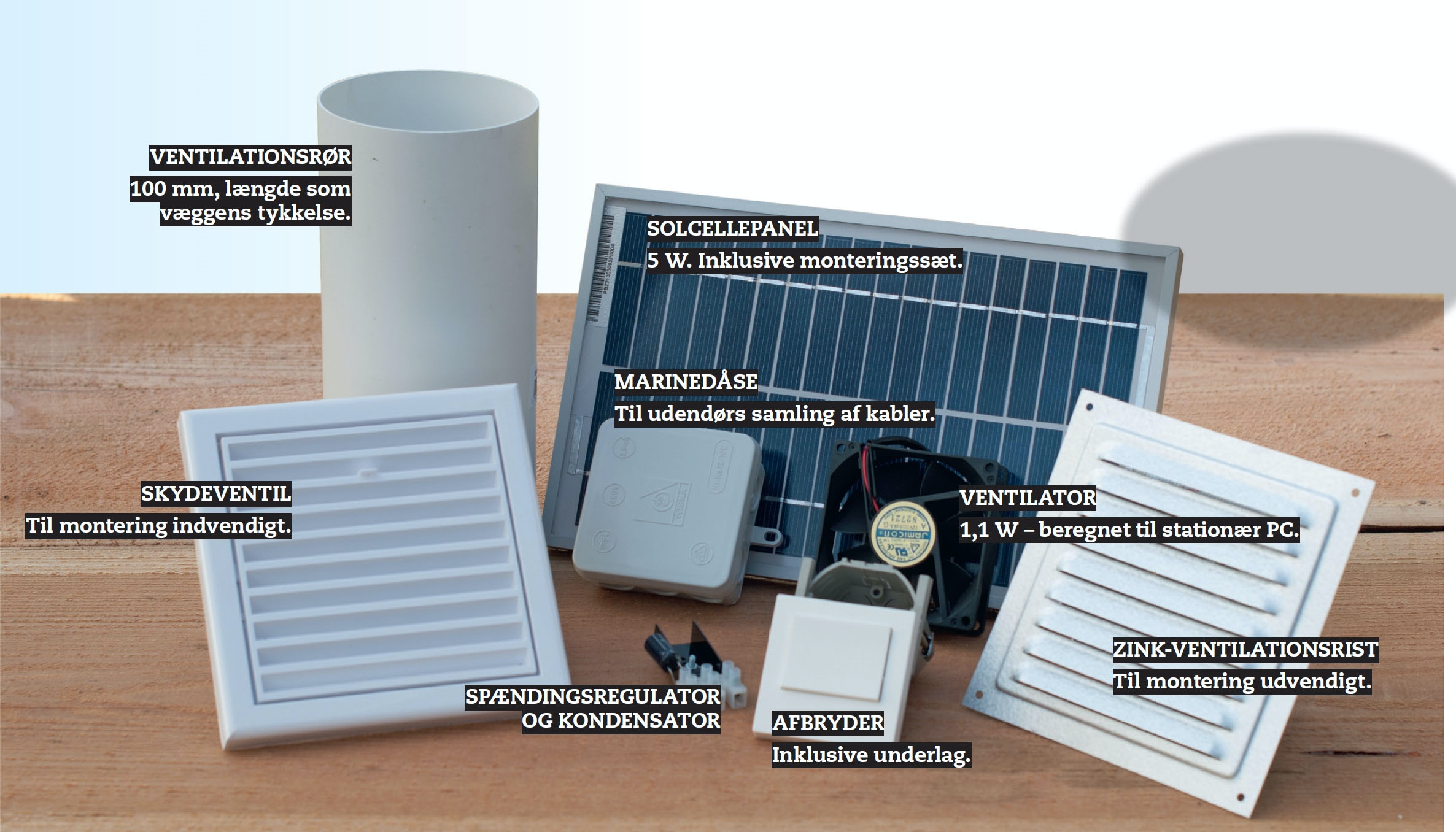 Solcelle ventilator: Delene