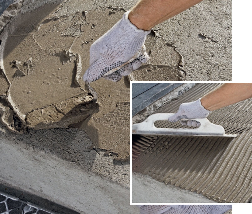 Fliser inngangsparti ute: Bland flislimet, og fordel det jevnt på trappen