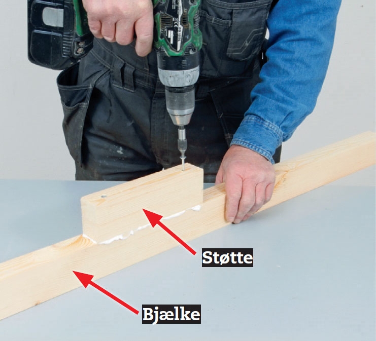 Gipshejs: Skær lægten over i fire stykker på henholdsvis 120 cm, 20 cm og to stykker på 50 cm.