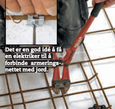 Vannbåren gulvvarme: Det 6 mm tykke armeringsnettet kan klippes over med ei bolte saks