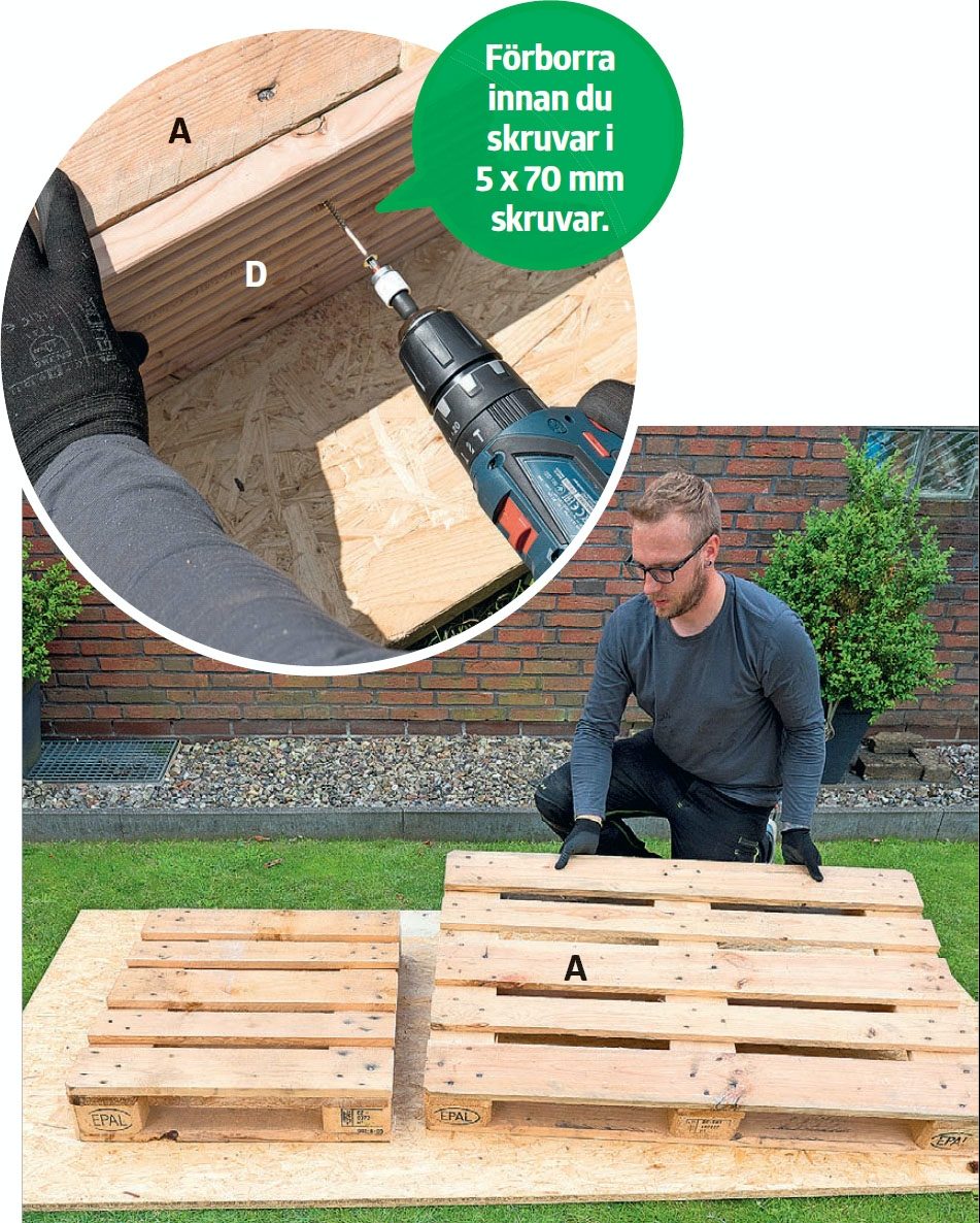 Stapla ved på pall: Placera pallarna