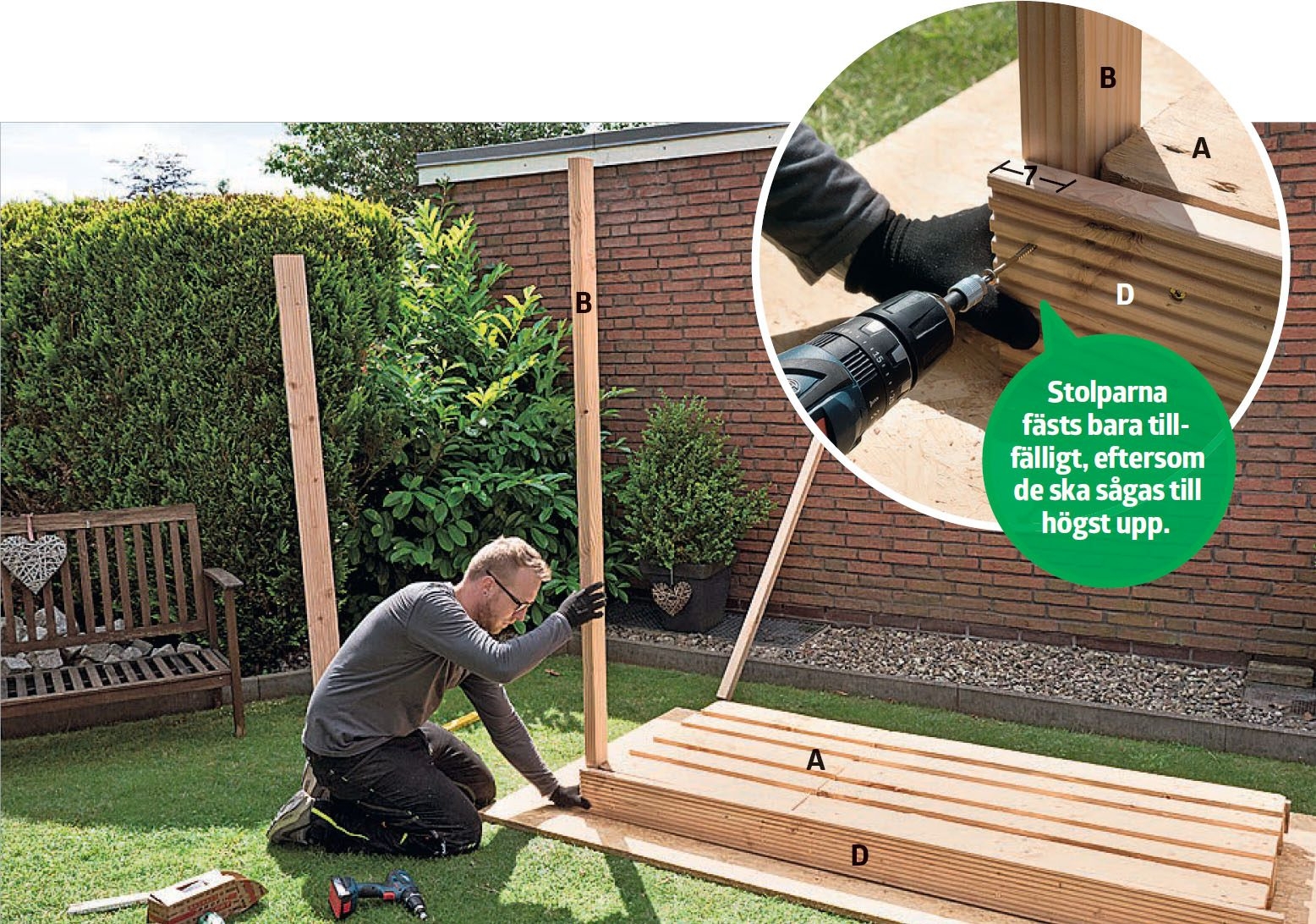 Stapla ved på pall: Placera de främre stolparna