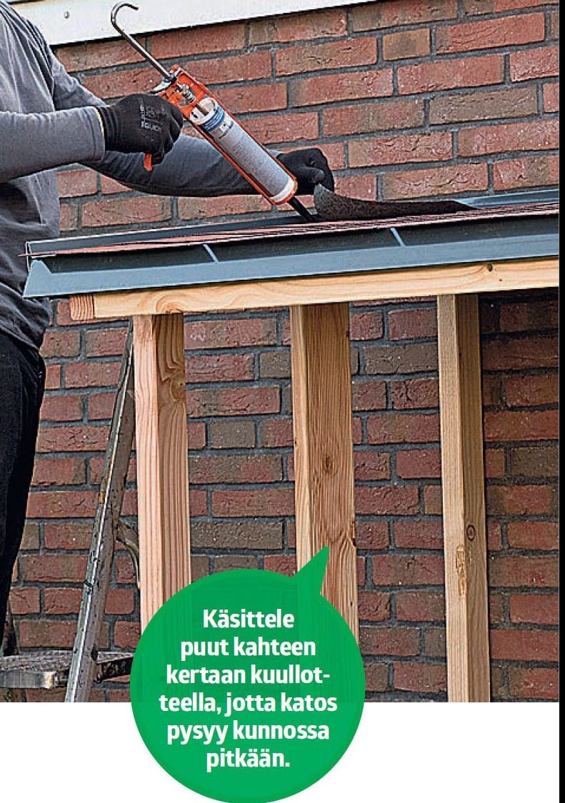 Halkokatos: Liimaa alimpien paanujen alareuna kiinni vaneriin