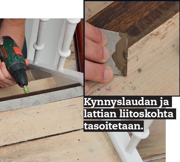 Vanhojen portaiden päällystäminen: Kiinnitä ruuvit kynnyslaudan läpi