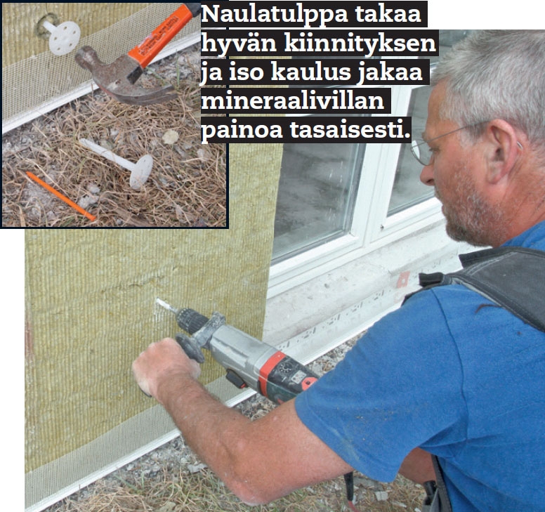 Sokkelin eristys: Ankkuroi eristelevyt isokauluksisilla naulatulpilla