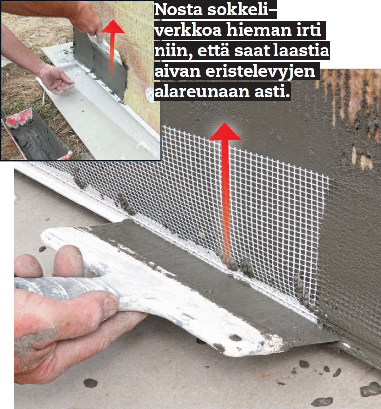 Sokkelin eristys: Levitä laasti alhaalta ylöspäin