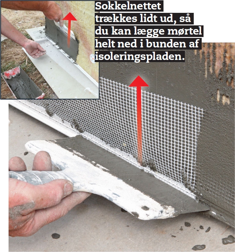 Mørtel påføres ved isolering af sokkel