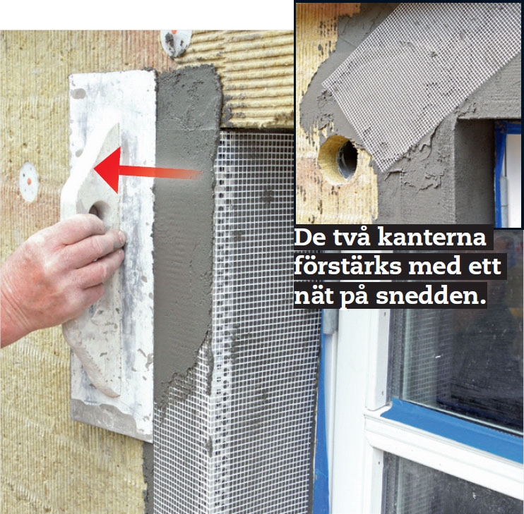 Isolering grundmur: Utvändiga hörn runt fönstret förstärks