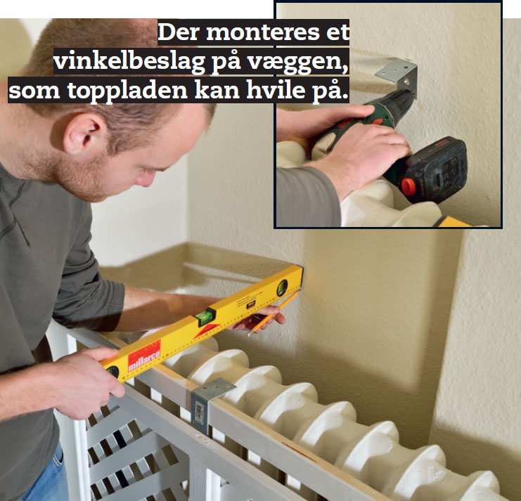 Radiatorskjuler: Mål op til toppladen (E).