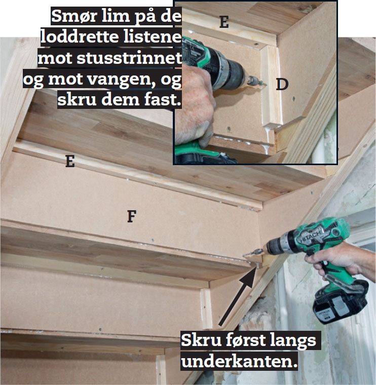 Bygge trapp: Lukk med stusstrinn og lister