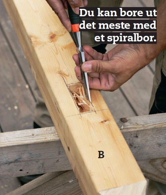 Seilduk: Stem ut tapphullene i overliggeren (B).