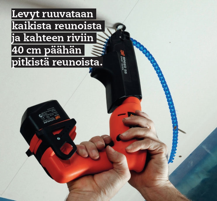 Kipsilevykatto: Levy kiinnitetään lautoihin