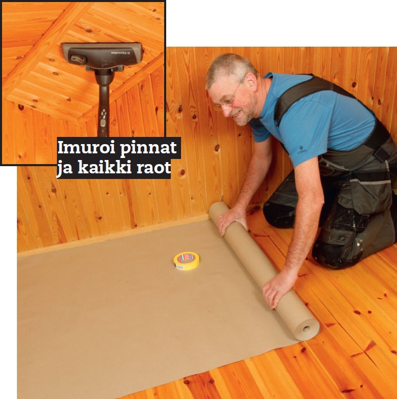 Katon maalaus: Imuroi ja suojaa lattia