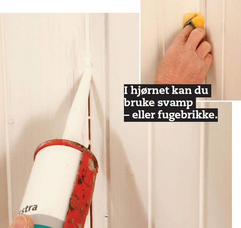 Male paneltak: I hjørnene fylles sprekken mellom panelbordene