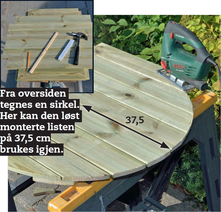 Bunn til utedusj sages ut i en sirkel med en stikksag