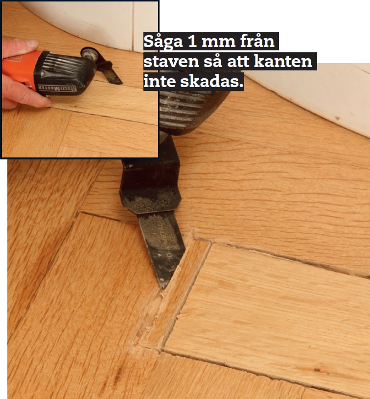 Byte av stavar i parkettgolv