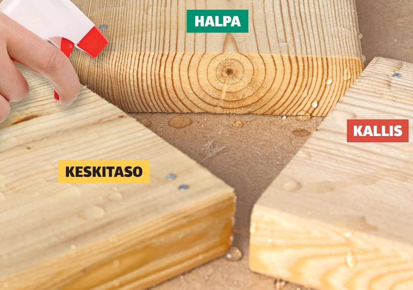 Puuöljyttyihin testikapuloihin sumutetaan vettä