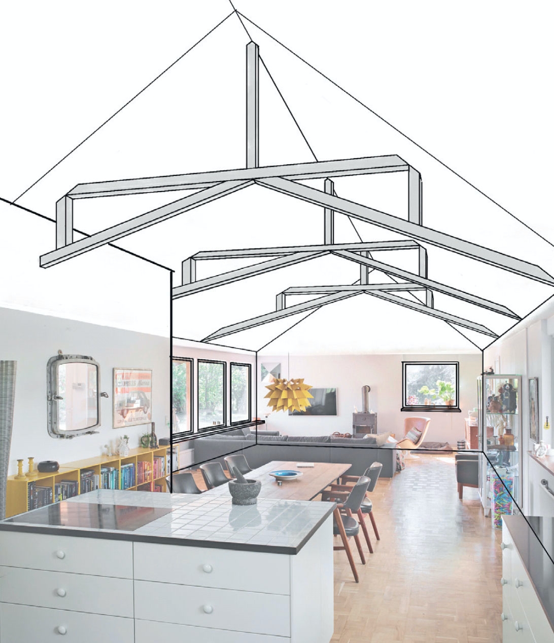 Katon korotus: Sisäkaton voi korottaa ristikoiden väliin