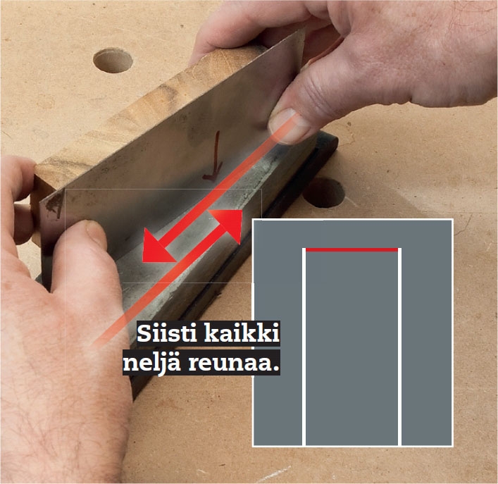 Siklin reunojen kiilottaminen täysin sileiksi