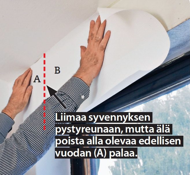 Tapetoi ikkunasyvennys: Kiinnitä vuota ylös katonra-jaan