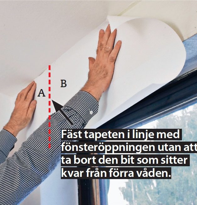 Tapetsera fönstersmyg: Fäst en ny våd längs taket