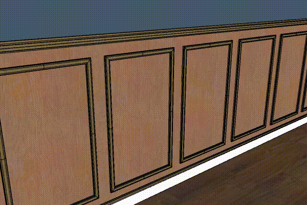 3D-tegning: Høje paneler på væggene