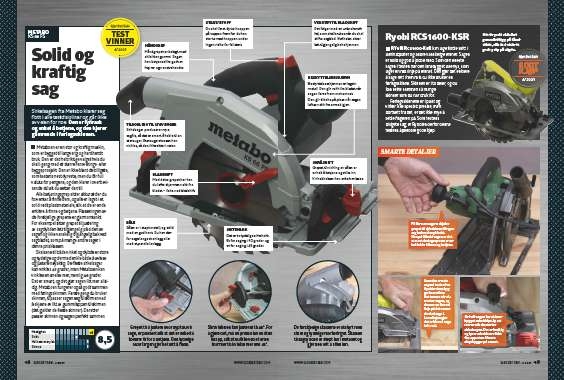 Test av sirkelsager med ledning og føringsskinner