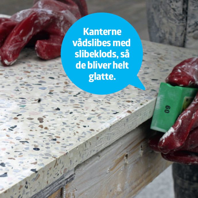 Terrazzo bordplade gør det-selv: Kanterne slibes med slibeklods