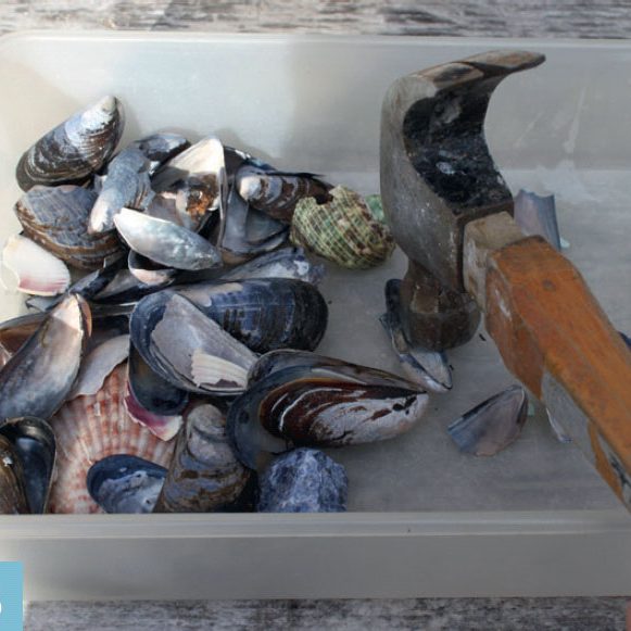 Terrazzo benkeplate: Stein og skjell knuses til mindre stykker