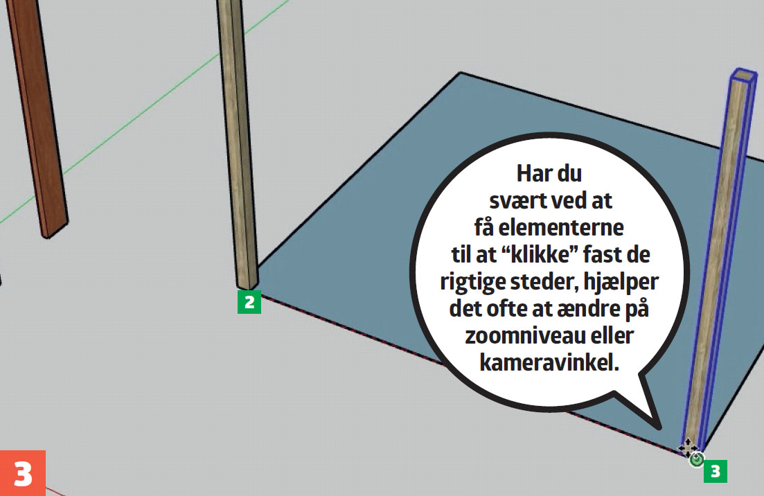 Tegneprogram online: Har du svært ved at få elementerne til at “klikke” fast de rigtige steder i din 3D-tegning, hjælper det ofte at ændre på zoomniveau eller kameravinkel.