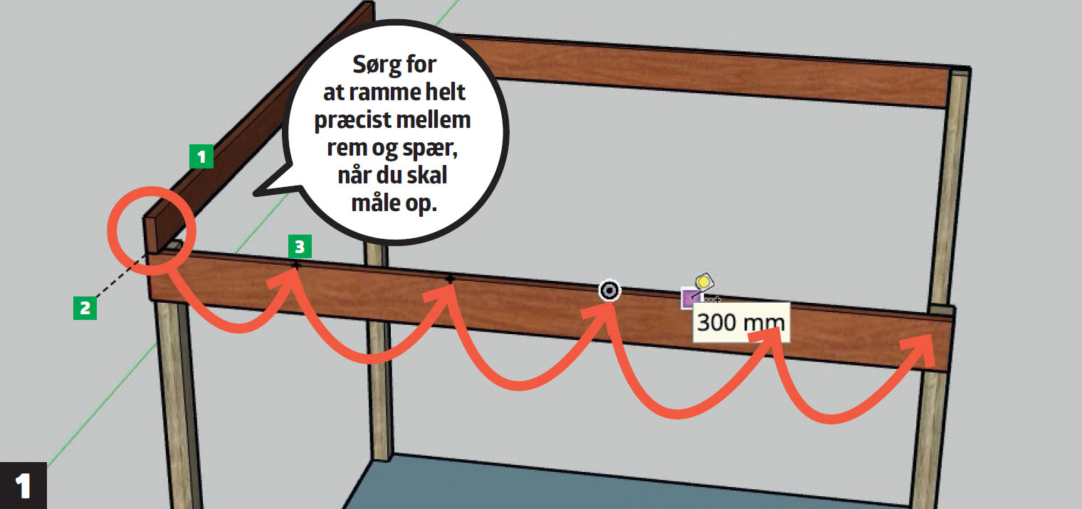 Gratis 3d tegneprogram på dansk: Sørg for at ramme helt præcist mellem rem og spær, når du skal måle op.