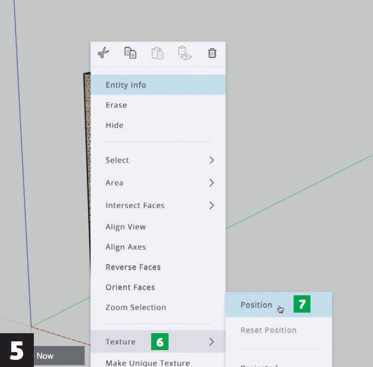3d tegneprogram gratis: Højreklik på den valgte flade - Vælg Texture og Position