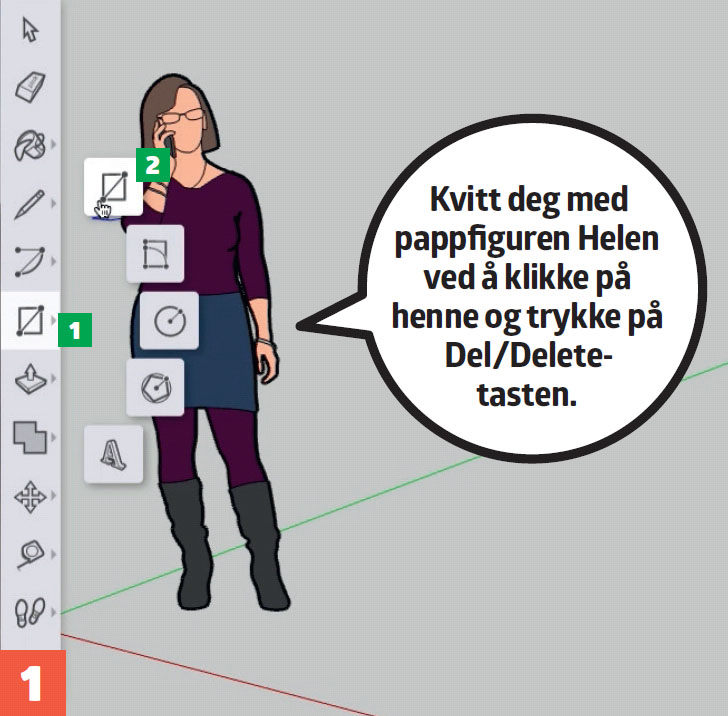 Tegneprogram gratis: Kvitt deg med pappfiguren Helen ved å klikke på henne og trykke på Del/Delete-tasten.