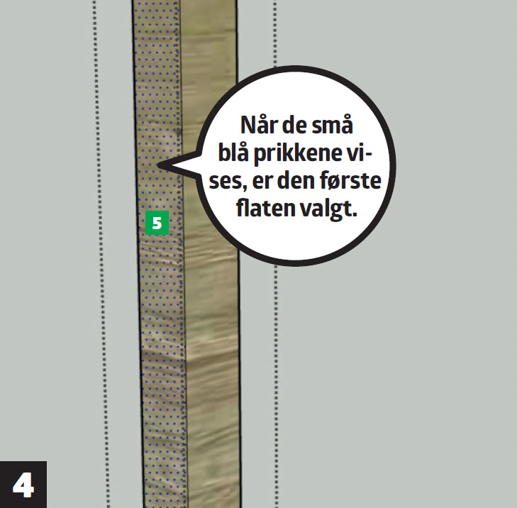 Teknisk tegneprogram gratis: Når de små blå prikkene vises, er den første flaten valgt.