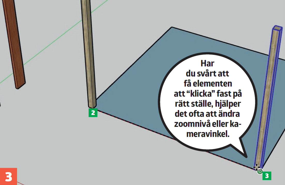 Gratis ritprogram: Har du svårt att få elementen att “klicka” fast på rätt ställe, hjälper det ofta att ändra zoomnivå eller kameravinkel.