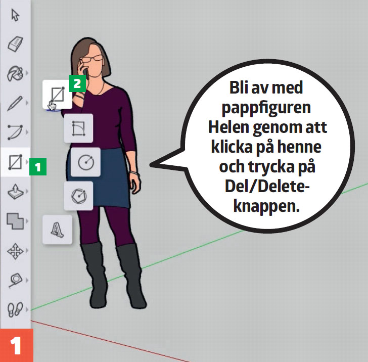 Enkelt ritprogram: Bli av med pappfiguren Helen genom att klicka på henne och trycka på Del/Delete-knappen.