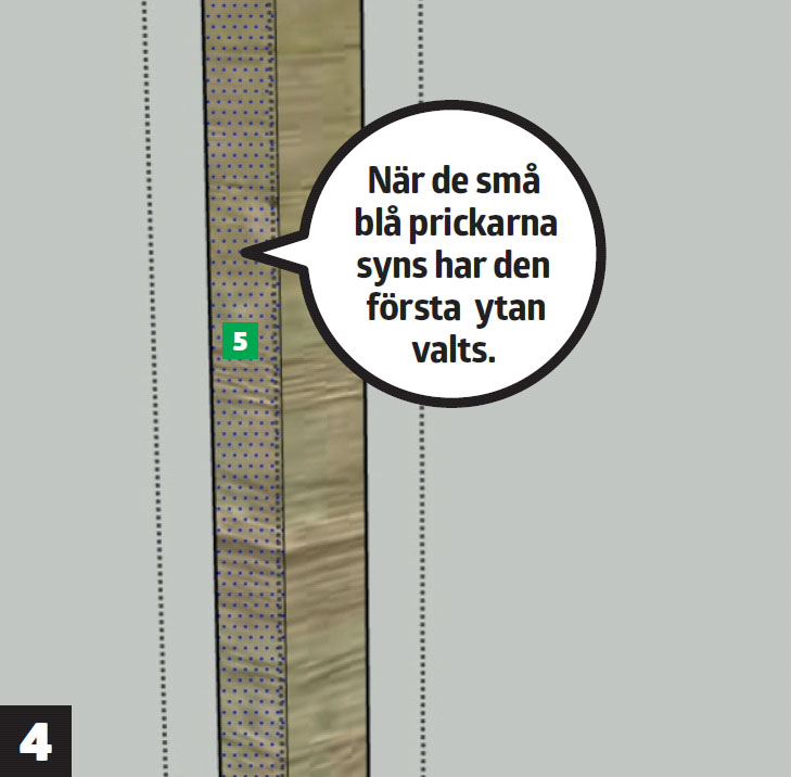 Ritprogram dator: När de små blå prickarna syns har den första ytan valts.